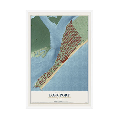 Longport, New Jersey map print, 12" x 18" W/ White Ayous Wood Frame mockup