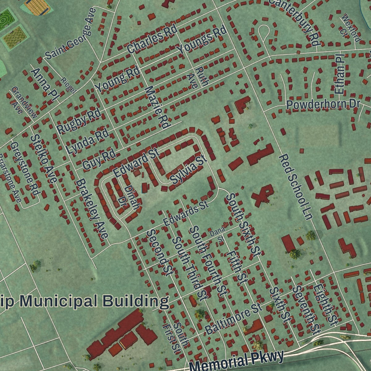 Close-up 1 of the Lopatcong, New Jersey map artwork