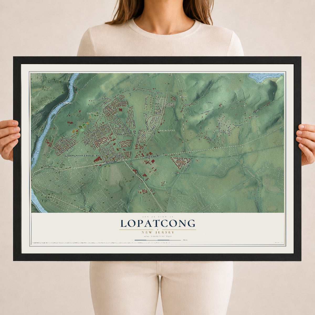 Lopatcong, New Jersey map print, 18" x 24" W/ Black Ayous Wood Frame mockup