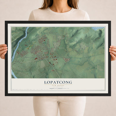 Lopatcong, New Jersey map print, 18" x 24" W/ Black Ayous Wood Frame mockup