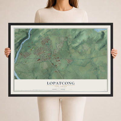Lopatcong, New Jersey map print, 24" x 36" W/ Black Ayous Wood Frame mockup