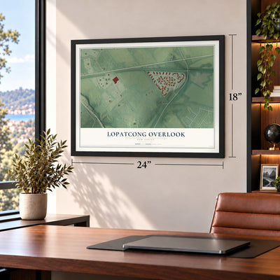 Lopatcong Overlook, New Jersey map, 18 x 24 inch print in a black frame in a home office