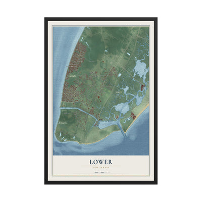 Lower, New Jersey map print, 12" x 18" W/ Black Ayous Wood Frame mockup