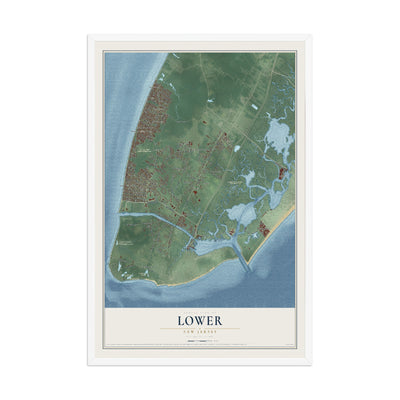 Lower, New Jersey map print, 12" x 18" W/ White Ayous Wood Frame mockup