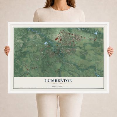 Lumberton, New Jersey map print, 24" x 36" W/ White Ayous Wood Frame mockup
