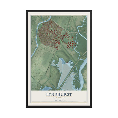 Lyndhurst, New Jersey map print, 12" x 18" W/ Black Ayous Wood Frame mockup