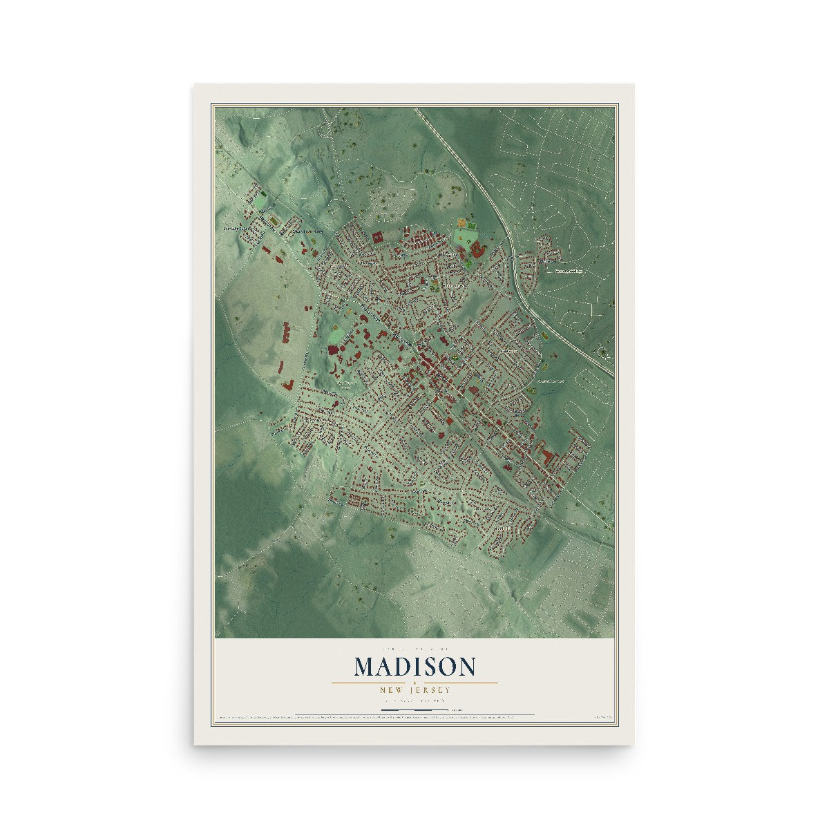 Madison, New Jersey map print, 12" x 18" Archival Matte Print mockup