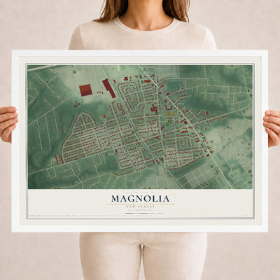 Magnolia, New Jersey map print, 18" x 24" W/ White Ayous Wood Frame mockup
