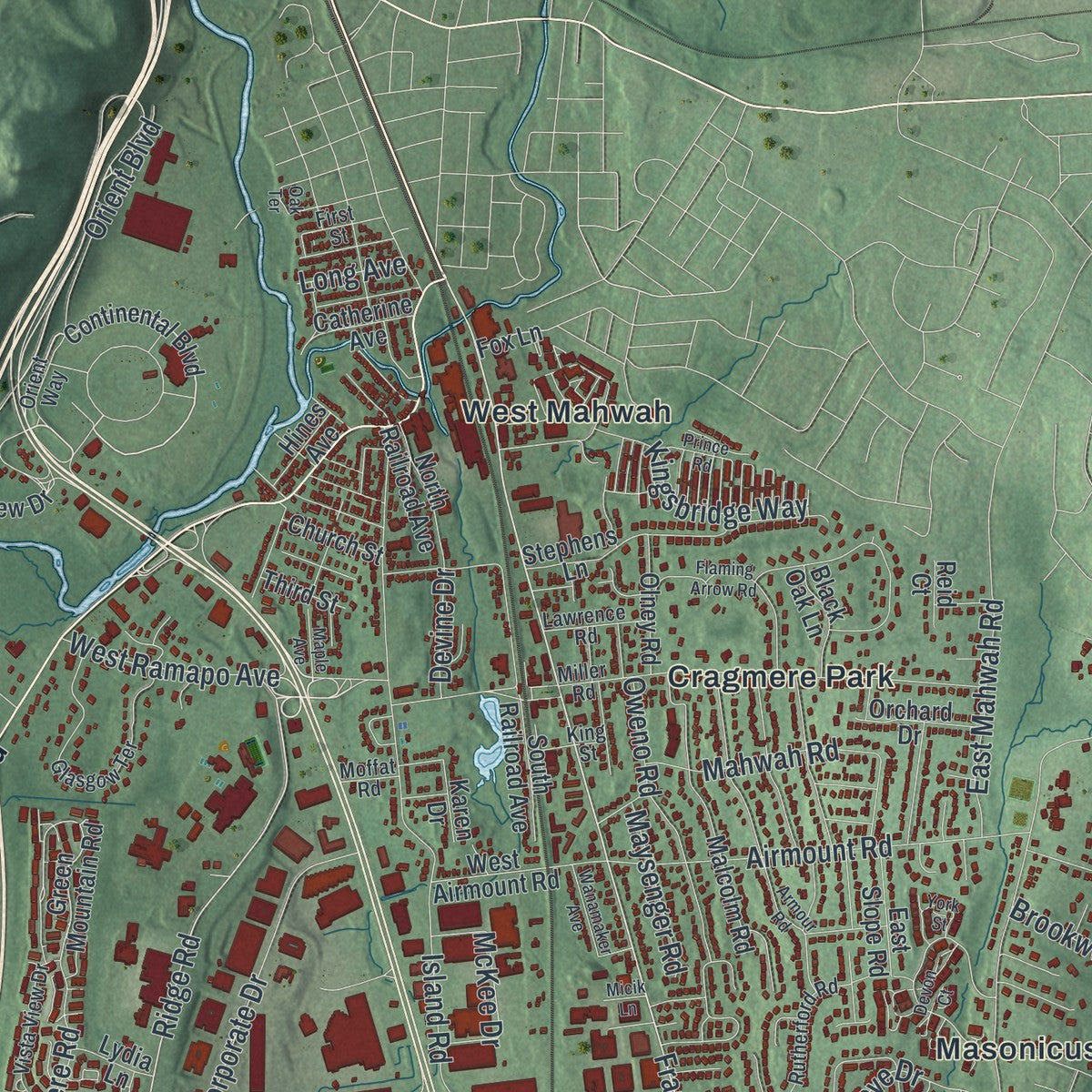 Close-up 1 of the Mahwah, New Jersey map artwork
