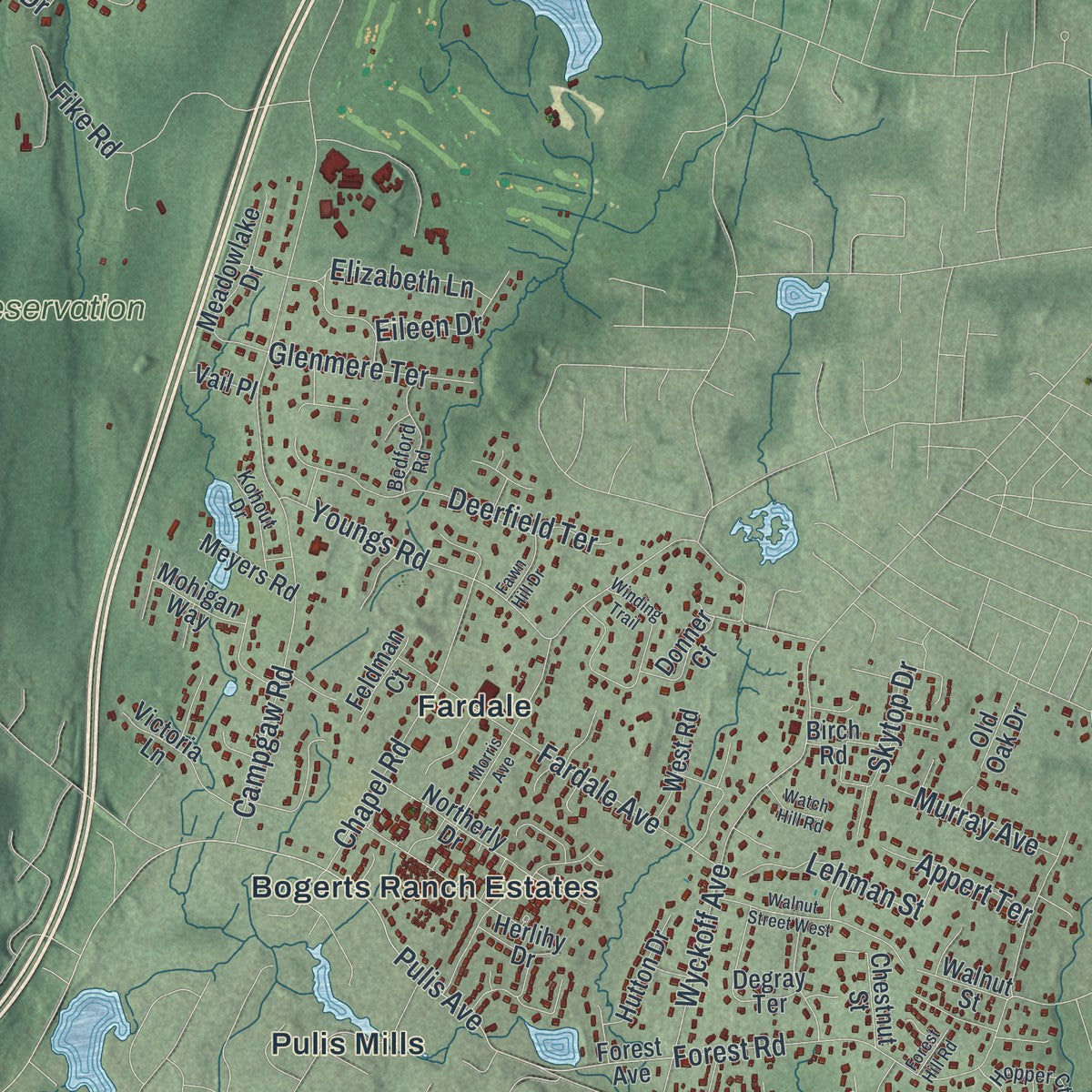 Close-up 2 of the Mahwah, New Jersey map artwork