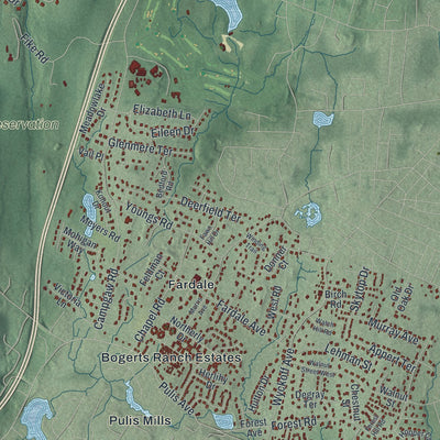 Close-up 2 of the Mahwah, New Jersey map artwork
