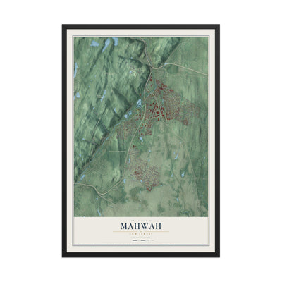 Mahwah, New Jersey map print, 12" x 18" W/ Black Ayous Wood Frame mockup