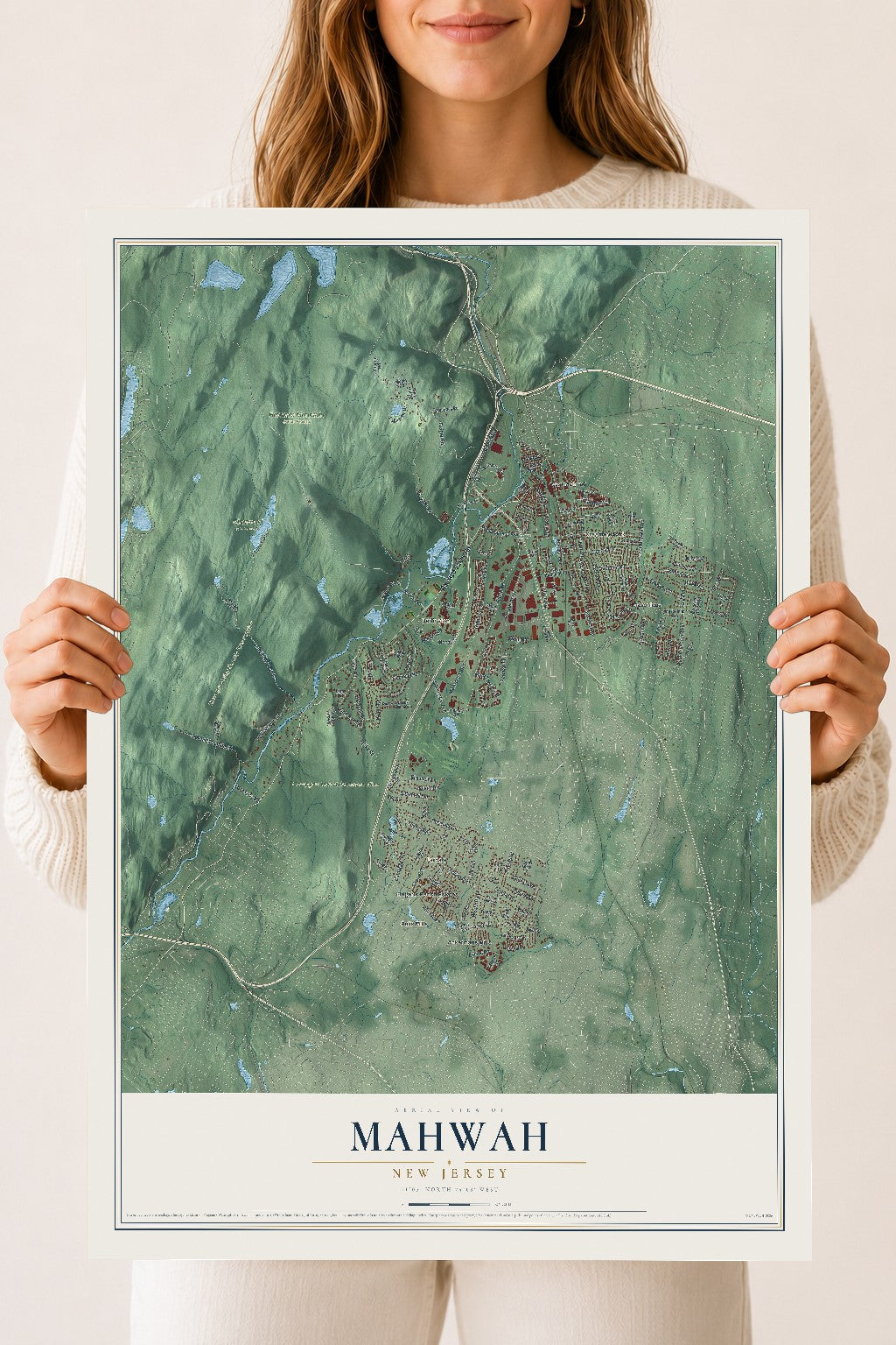 Mahwah, New Jersey map print, 18" x 24" Archival Matte Print mockup