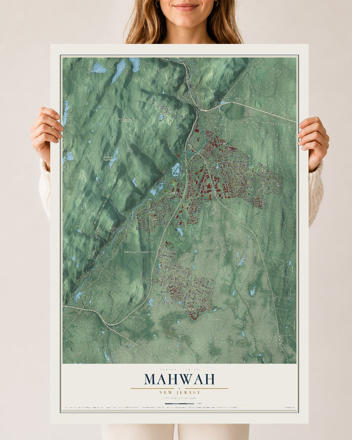 Mahwah, New Jersey map print, 24" x 36" Archival Matte Print mockup
