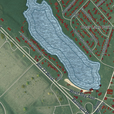 Close-up of the map of Manahawkin, New Jersey print showing street and building detail