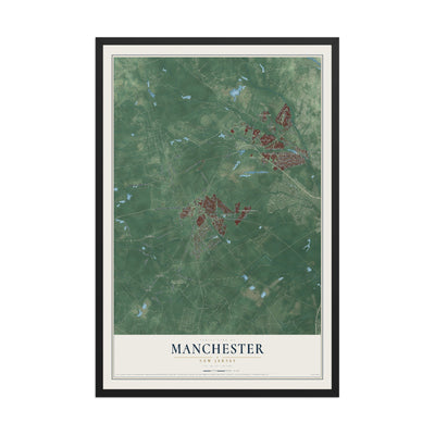 Manchester, New Jersey map print, 12" x 18" W/ Black Ayous Wood Frame mockup