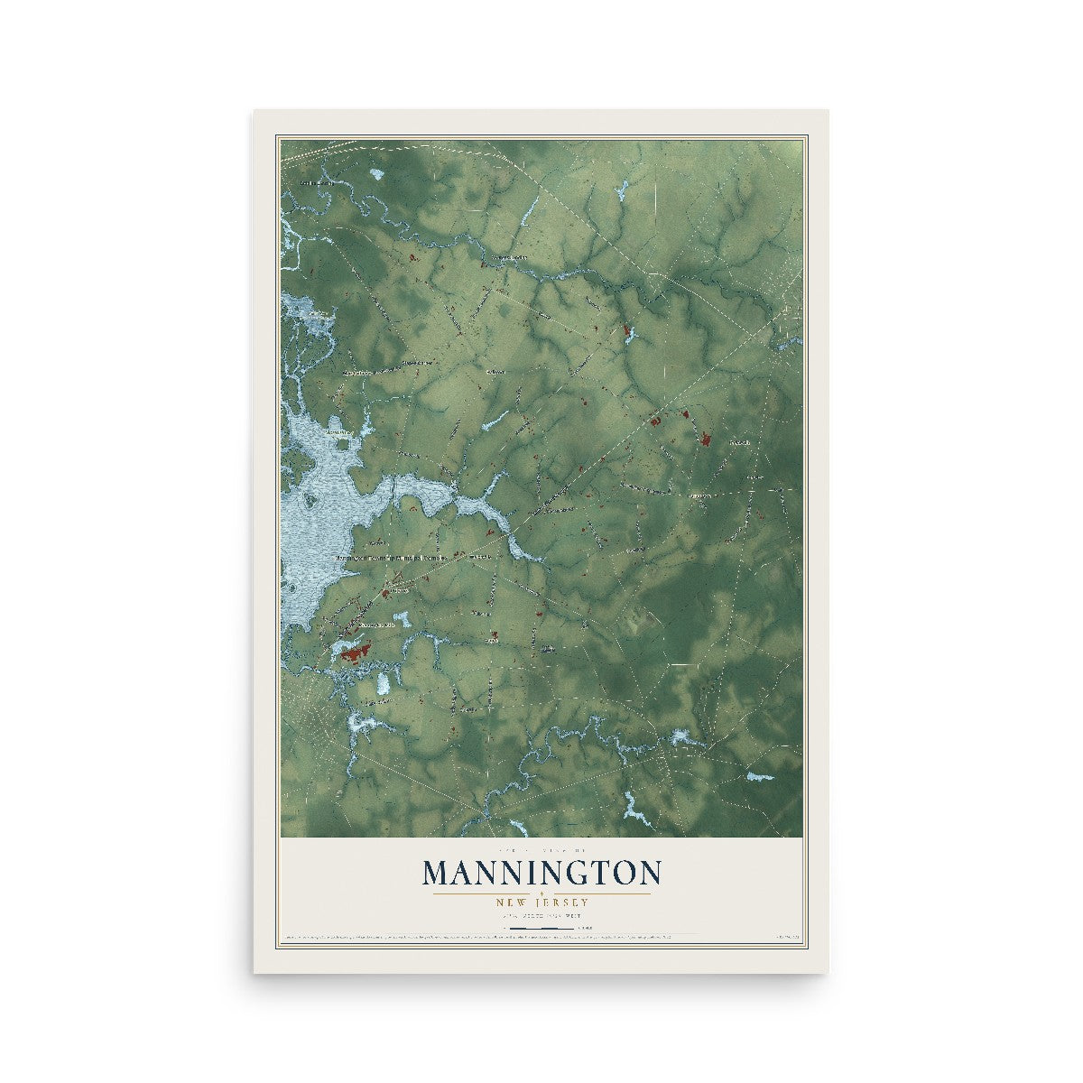 Mannington, New Jersey map print, 12" x 18" Archival Matte Print mockup