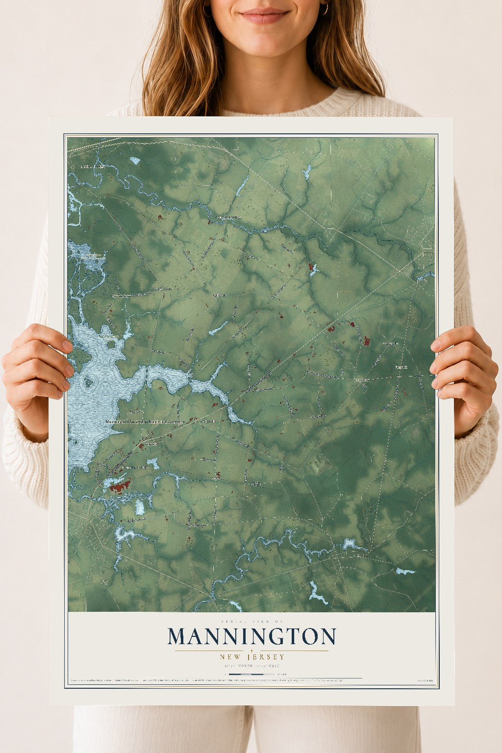 Mannington, New Jersey map print, 18" x 24" Archival Matte Print mockup