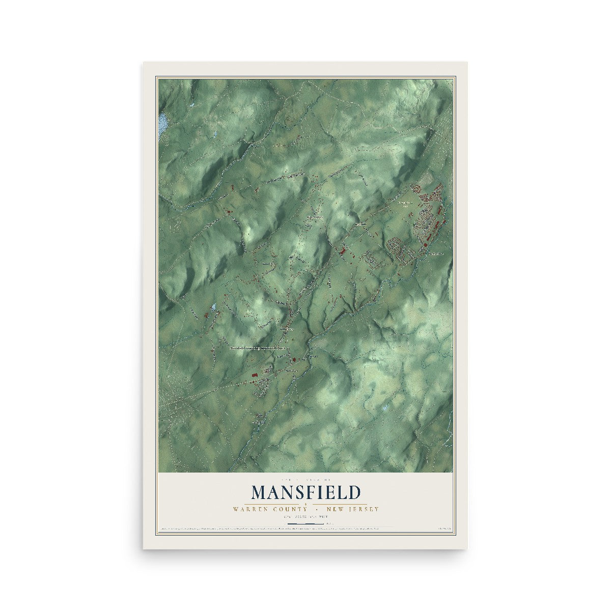Map of Mansfield, Warren County, New Jersey, 12 x 18 inch unframed archival matte print
