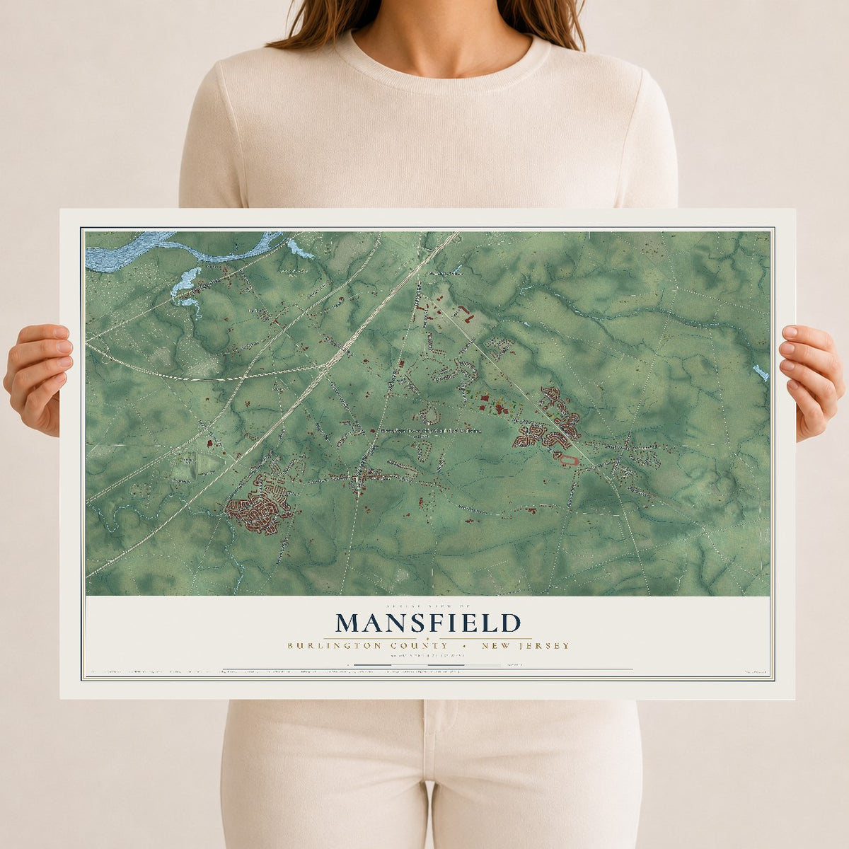 Map of Mansfield, Burlington County, New Jersey, 12 x 18 inch unframed archival matte print