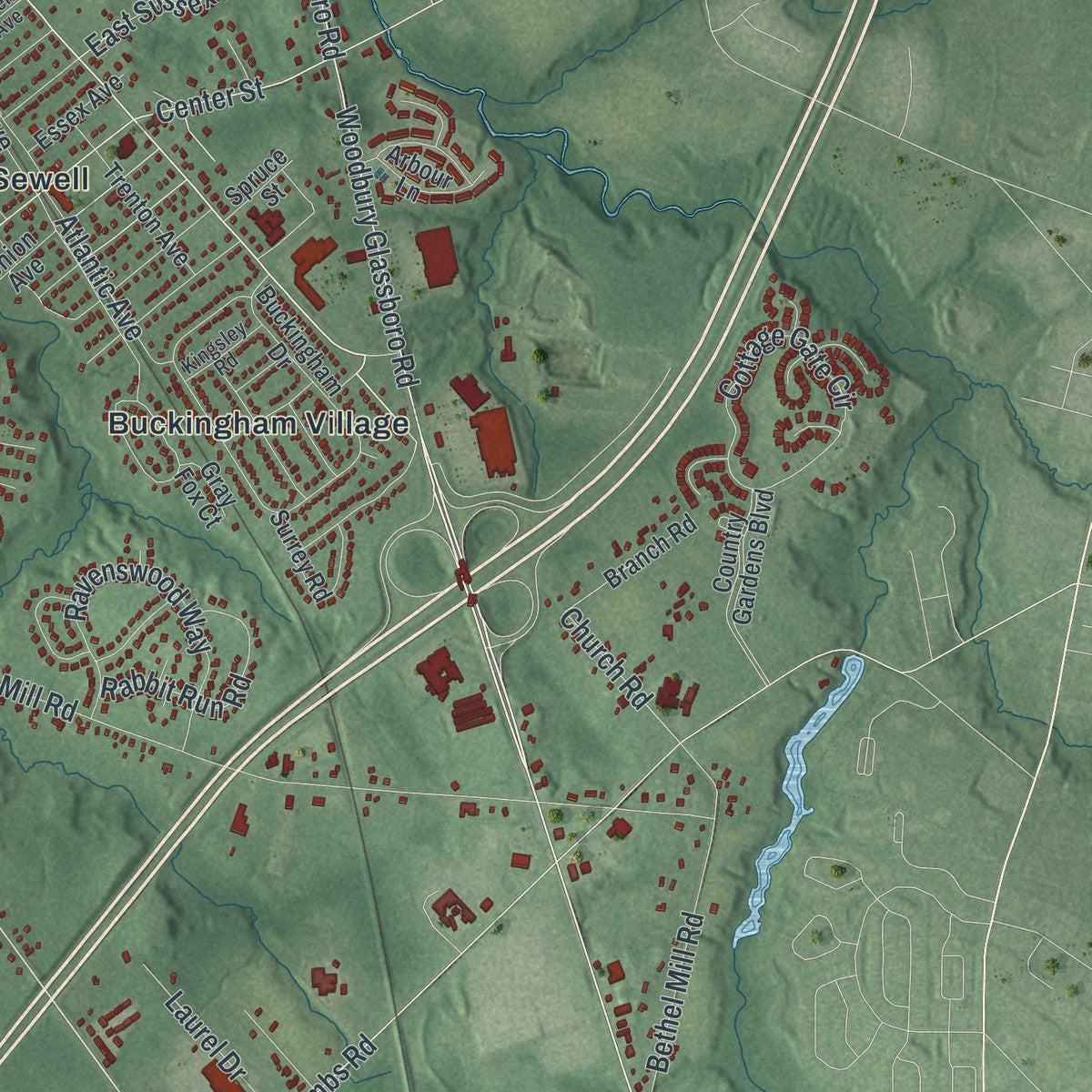 Close-up 2 of the Mantua, New Jersey map artwork