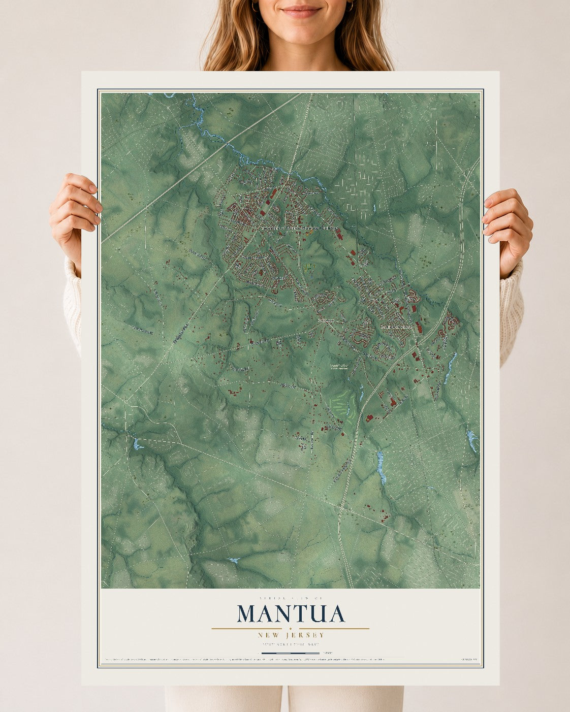 Mantua, New Jersey map print, 24" x 36" Archival Matte Print mockup