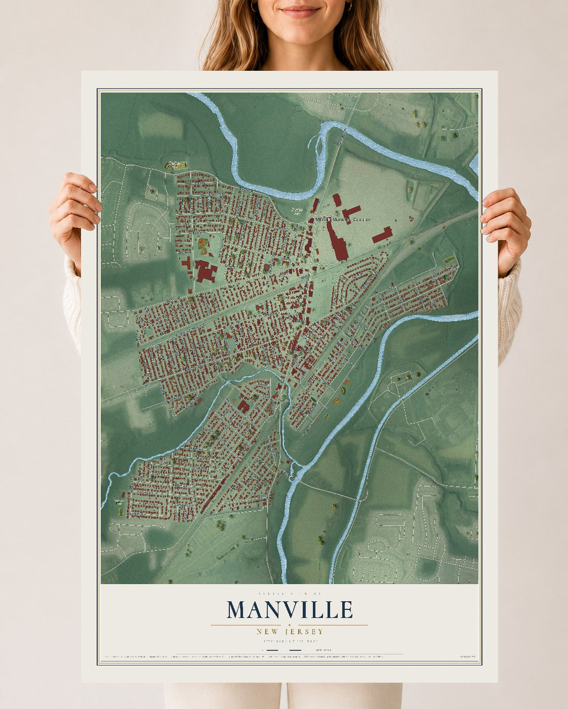 Manville, New Jersey map print, 24" x 36" Archival Matte Print mockup