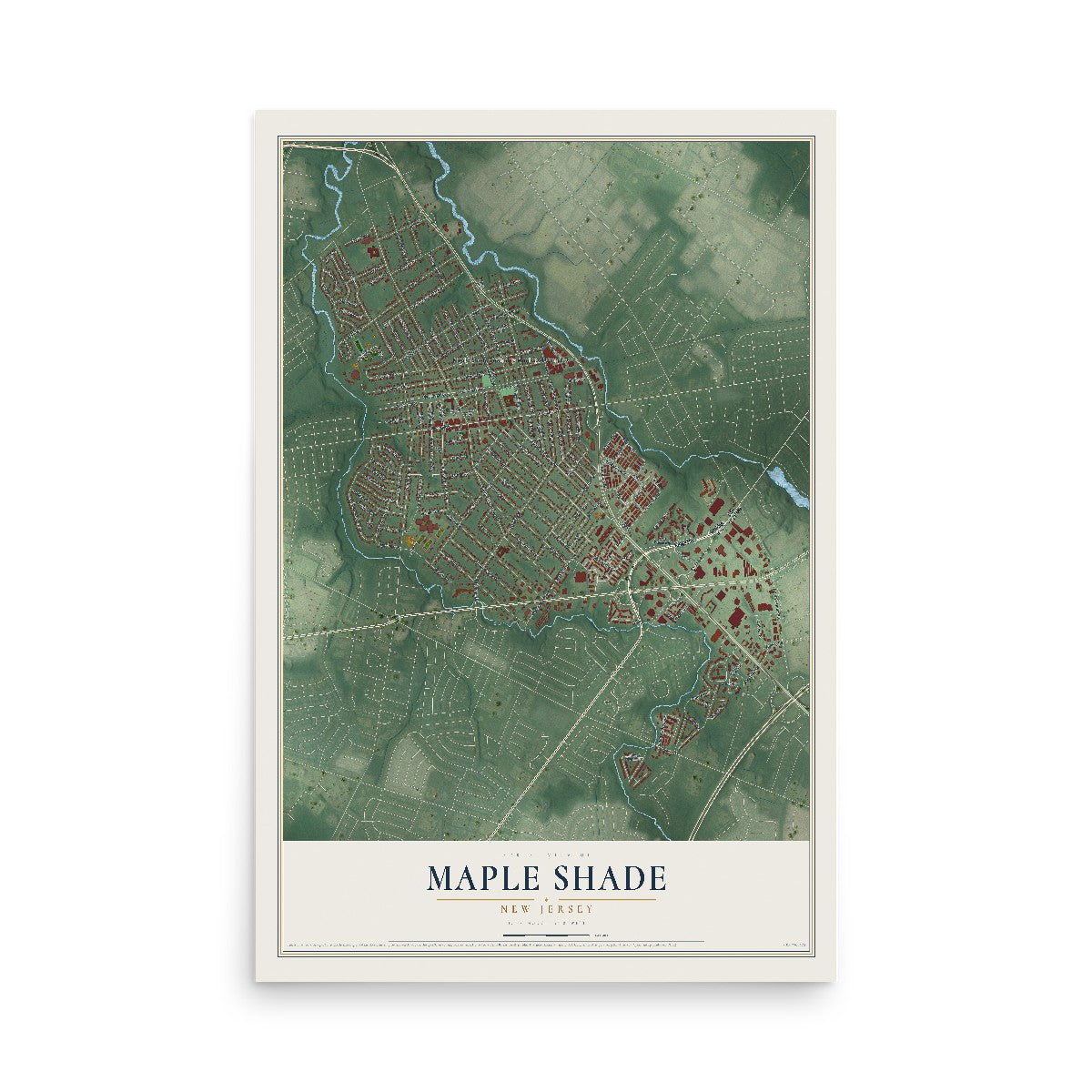 Maple Shade, New Jersey map print, 12" x 18" Archival Matte Print mockup