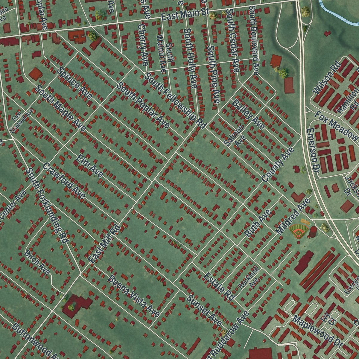 Close-up 1 of the Maple Shade, New Jersey map artwork