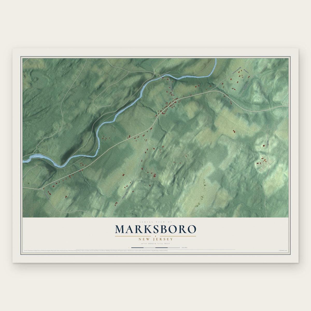 Marksboro, New Jersey map print, the full design