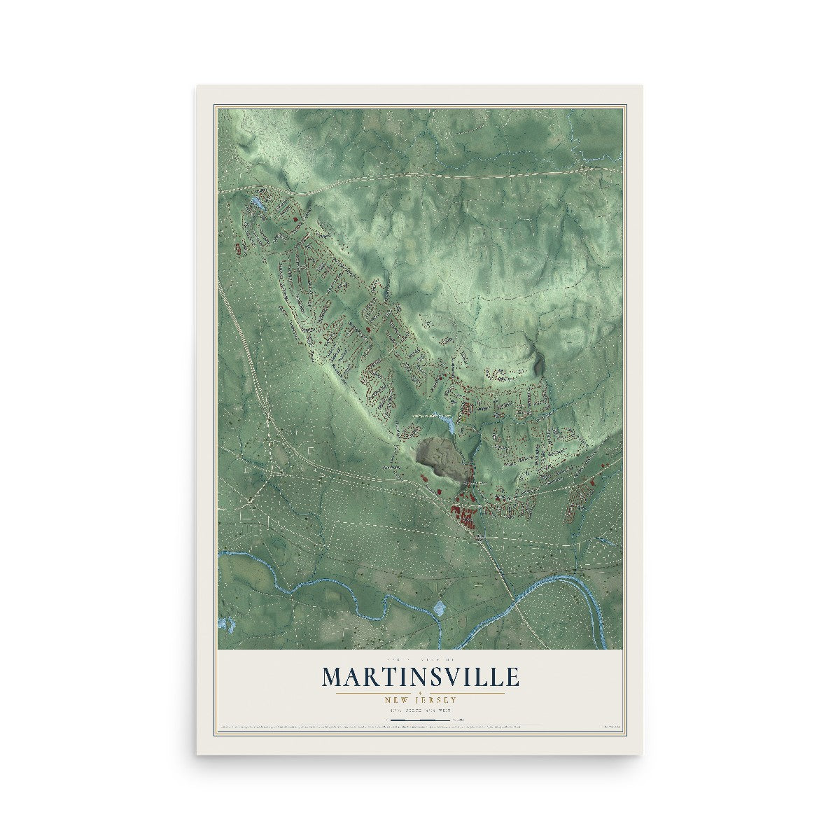 Map of Martinsville, New Jersey, 12 x 18 inch unframed archival matte print