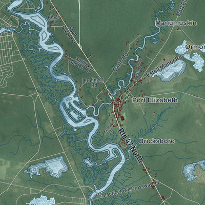 Close-up 2 of the Maurice River, New Jersey map artwork