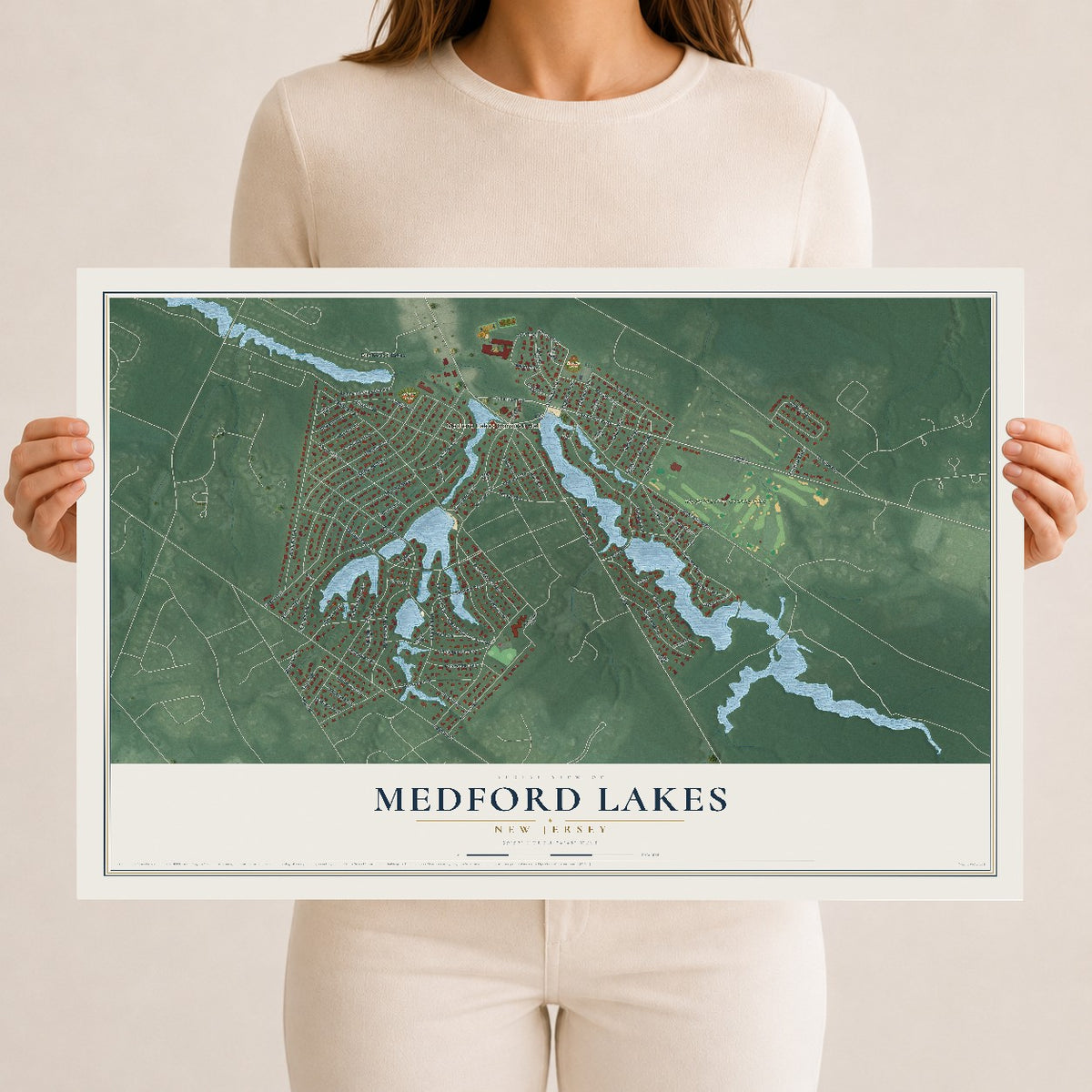 Map of Medford Lakes, New Jersey, 12 x 18 inch unframed archival matte print