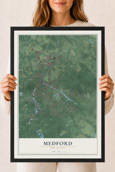 Medford, New Jersey map print, 18" x 24" W/ Black Ayous Wood Frame mockup