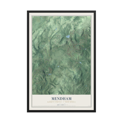 Mendham, New Jersey map print, 12" x 18" W/ Black Ayous Wood Frame mockup