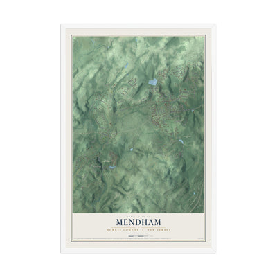 Mendham, New Jersey map print, 12" x 18" W/ White Ayous Wood Frame mockup