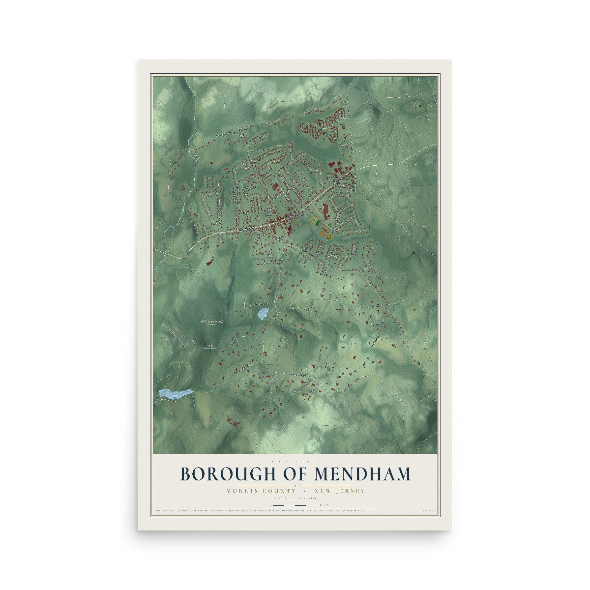 Borough of Mendham, New Jersey map print, 12" x 18" Archival Matte Print mockup