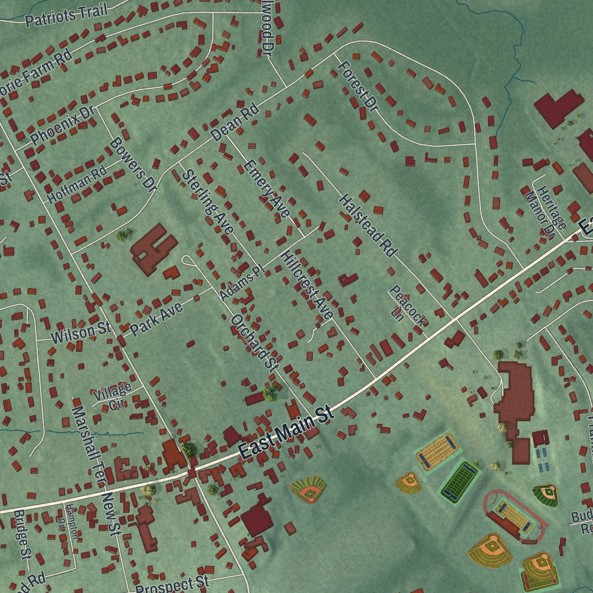 Close-up 1 of the Borough of Mendham, New Jersey map artwork