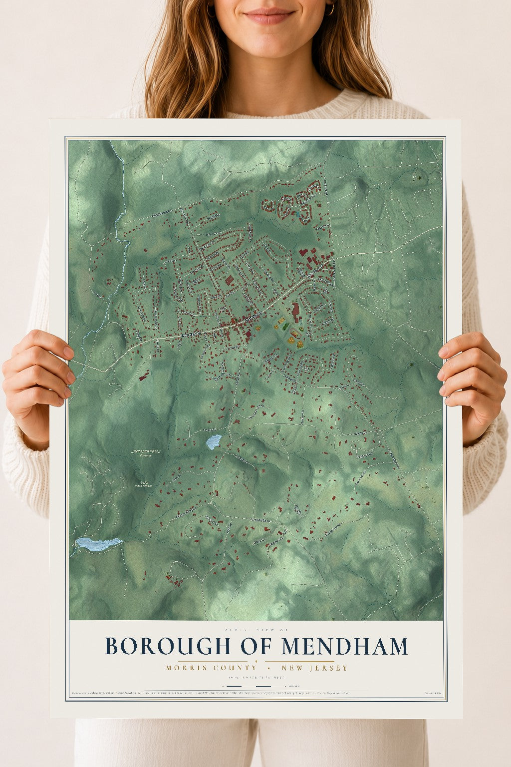 Borough of Mendham, New Jersey map print, 18" x 24" Archival Matte Print mockup