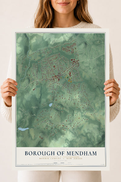 Borough of Mendham, New Jersey map print, 18" x 24" Archival Matte Print mockup