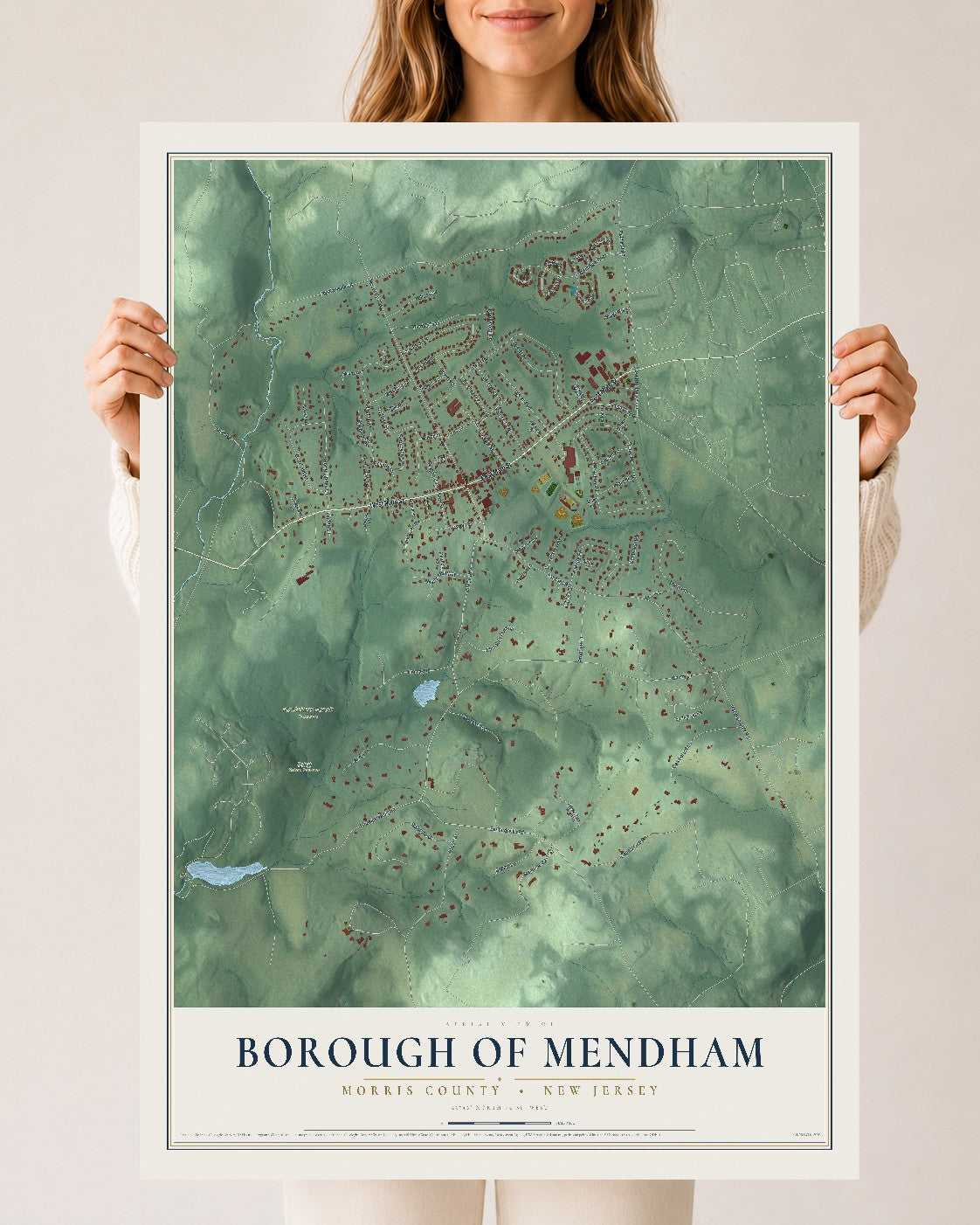 Borough of Mendham, New Jersey map print, 24" x 36" Archival Matte Print mockup