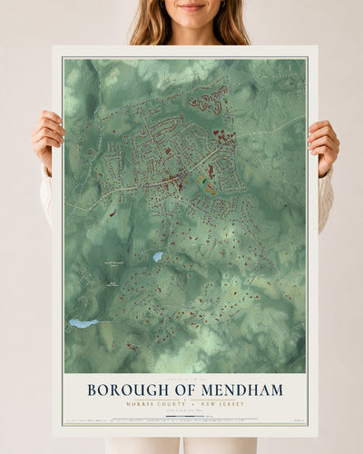 Borough of Mendham, New Jersey map print, 24" x 36" Archival Matte Print mockup