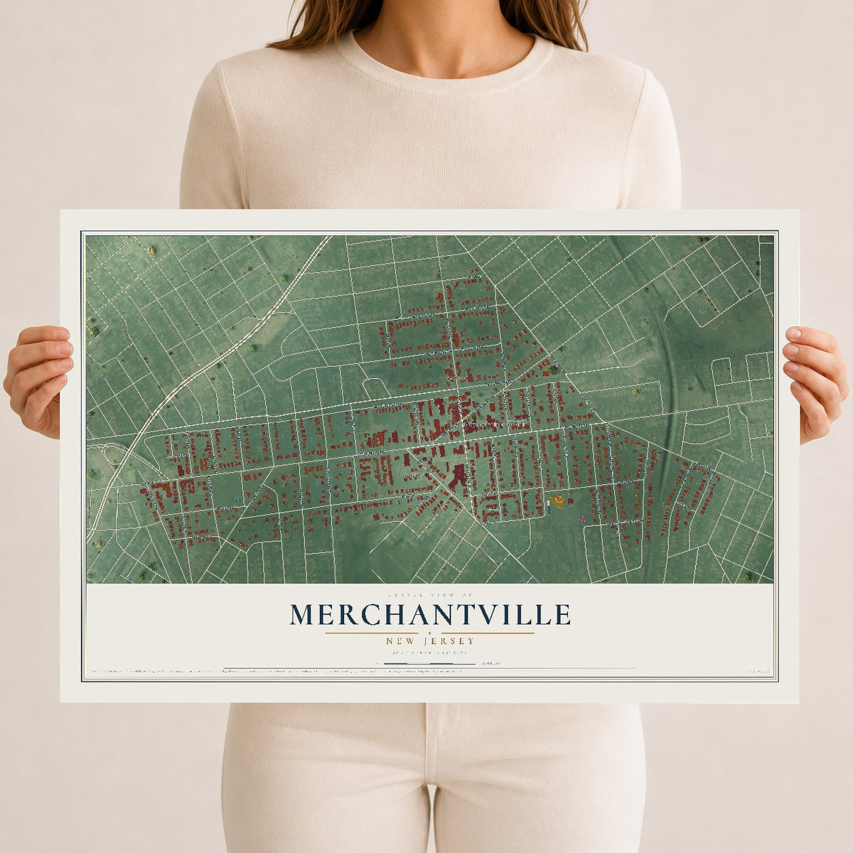 Map of Merchantville, New Jersey, 12 x 18 inch unframed archival matte print
