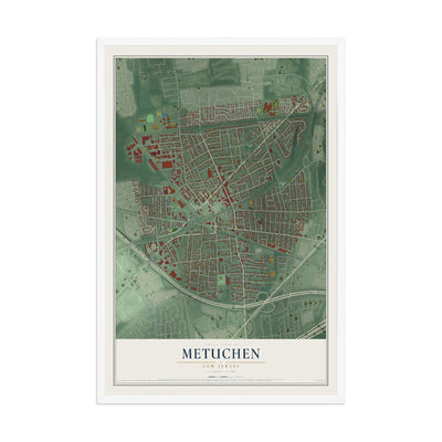 Metuchen, New Jersey map print, 12" x 18" W/ White Ayous Wood Frame mockup