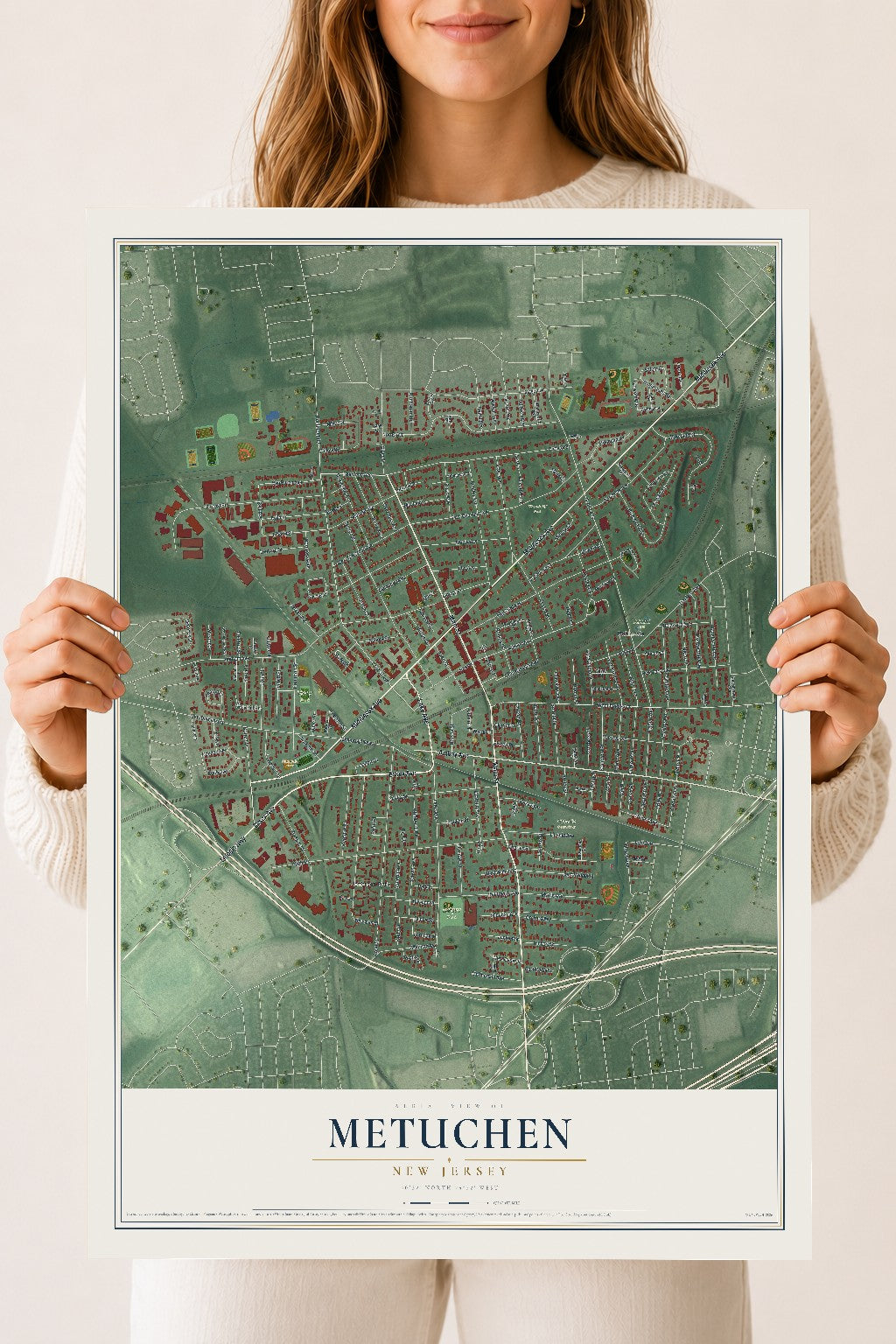Metuchen, New Jersey map print, 18" x 24" Archival Matte Print mockup