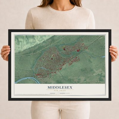 Middlesex, New Jersey map print, 12" x 18" W/ Black Ayous Wood Frame mockup