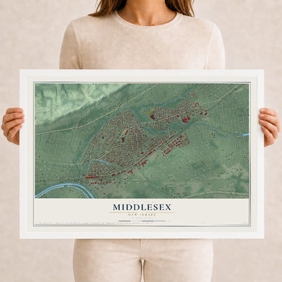 Middlesex, New Jersey map print, 12" x 18" W/ White Ayous Wood Frame mockup