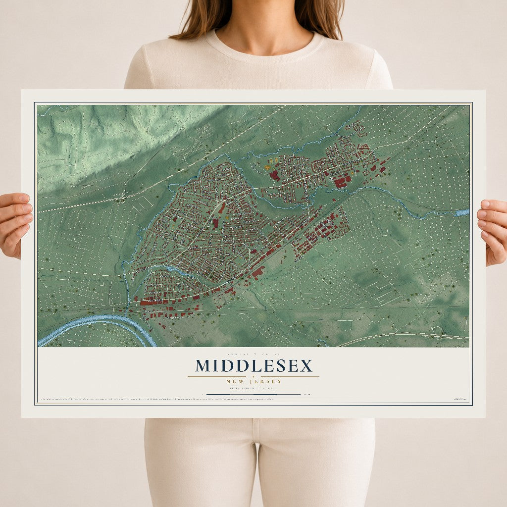 Middlesex, New Jersey map print, 18" x 24" Archival Matte Print mockup