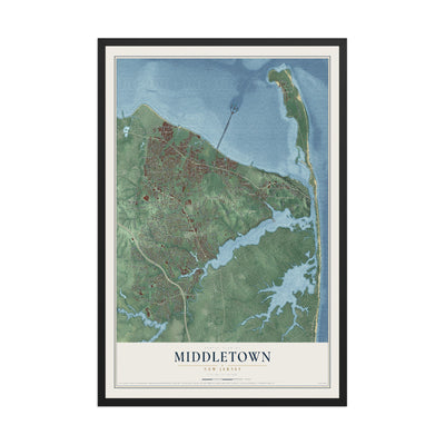 Middletown, New Jersey map print, 12" x 18" W/ Black Ayous Wood Frame mockup