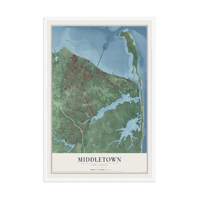 Middletown, New Jersey map print, 12" x 18" W/ White Ayous Wood Frame mockup